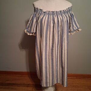 Umgee Blue and Cream Striped Off-Shoulder Dress